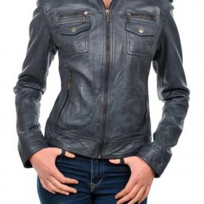 Women's Leather Coat Jacket Genuine Lambskin Biker Leather Bomber ...