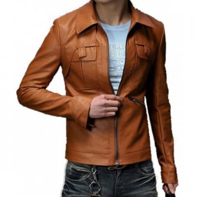 CUSTOM MADE SLIM FIT CLASSIC BROWN LEATHER JACKET MEN'S 2016