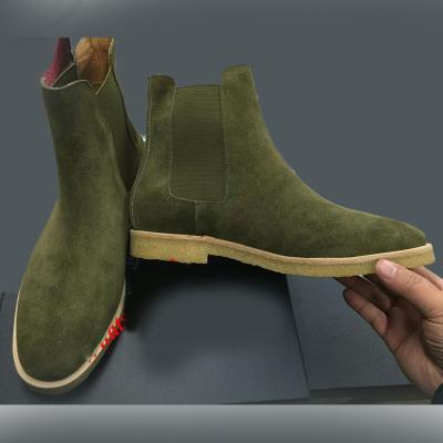 HANDMADE CHELSEA ANKLE GREEN SUEDE LONG ANKLE BOOTS MEN CRAPE SOLE BOOTS
