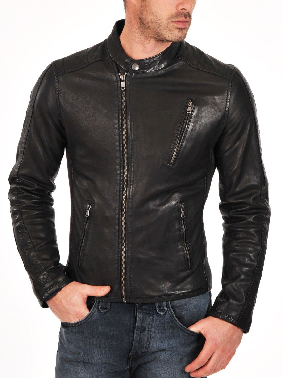 Handmade Leather Jacket Brand New 100% Genuine Soft Cow Hide Biker ...