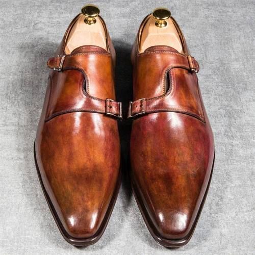 Handmade Double Monk Brown Shaded Shoes, Dress Formal Shoes, Men's ...