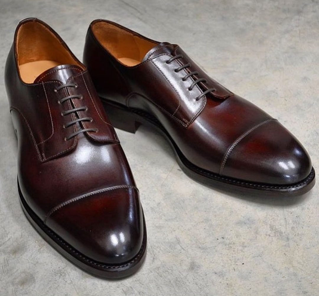 Handmade Leather Brown Color Shoes Men S Lace Up Cap Toe Leather Dress Formal Shoes On Luulla