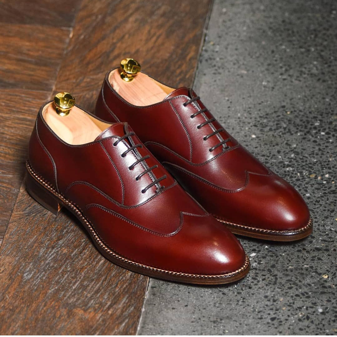 Elegant Handmade Men's Burgundy Wing Tip Brogue Shoes, Men Leather