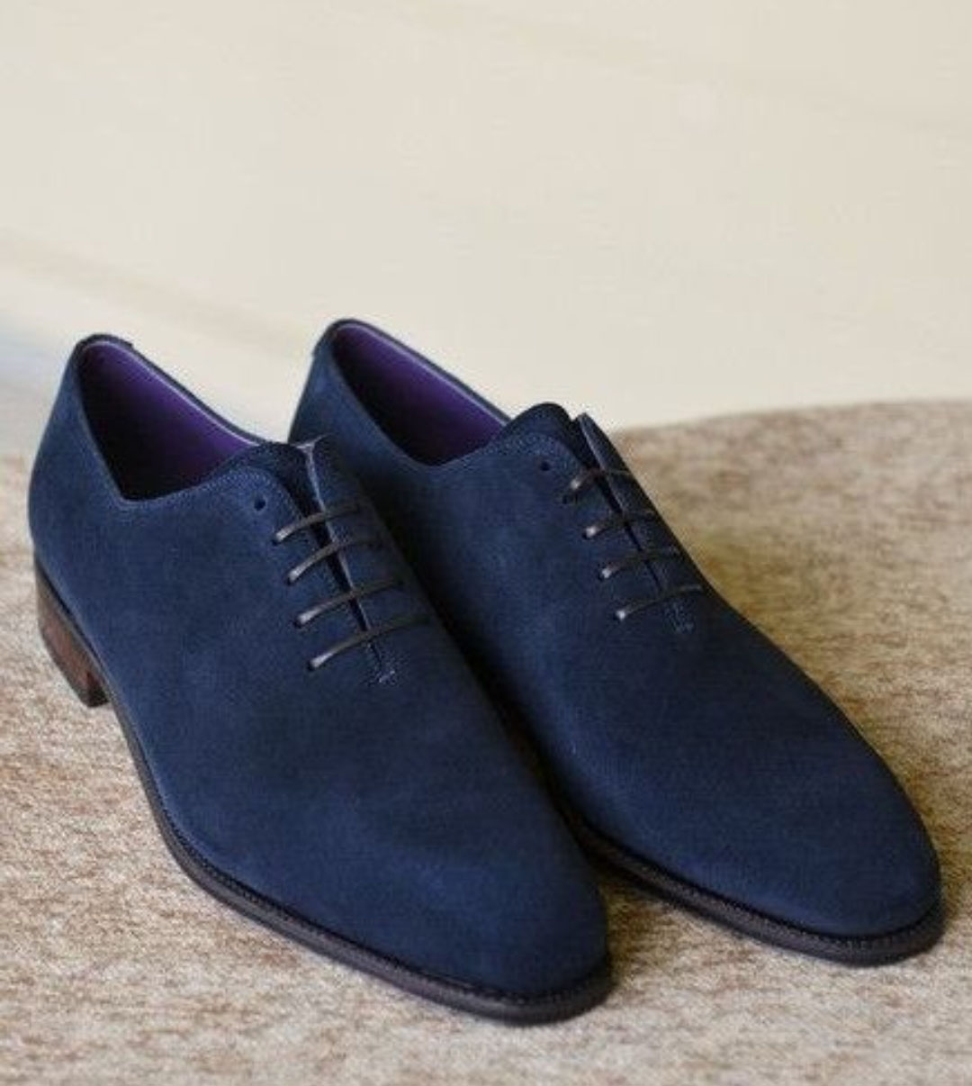 Handmade Navy Blue Color Suede Shoes 