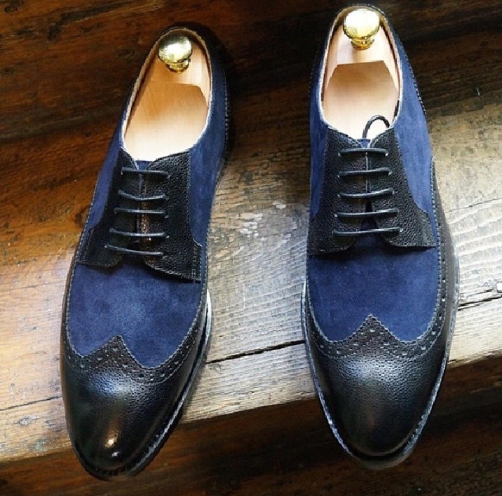 LOUIS STITCH Suede Blue Formal Brogues Handmade Suede Leather Shoes for Men  (7 UK) Lace Up For Men - Buy LOUIS STITCH Suede Blue Formal Brogues  Handmade Suede Leather Shoes for Men (