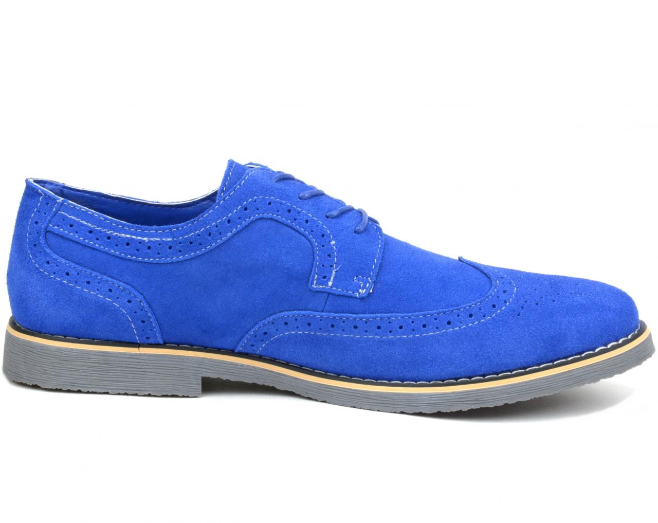 Handmade Blue Color Suede Shoes, Men's Wing Tip Lace Up Brogue Dress ...