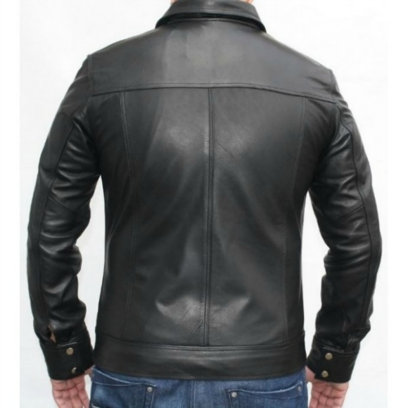 Men's Black Leather Jacket Chest Zipper Pocket , Men's Leather Jacket ...