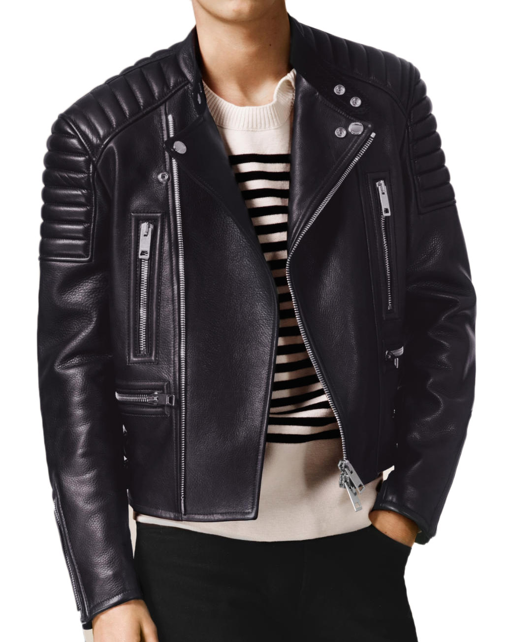 balmain leather moto jacket