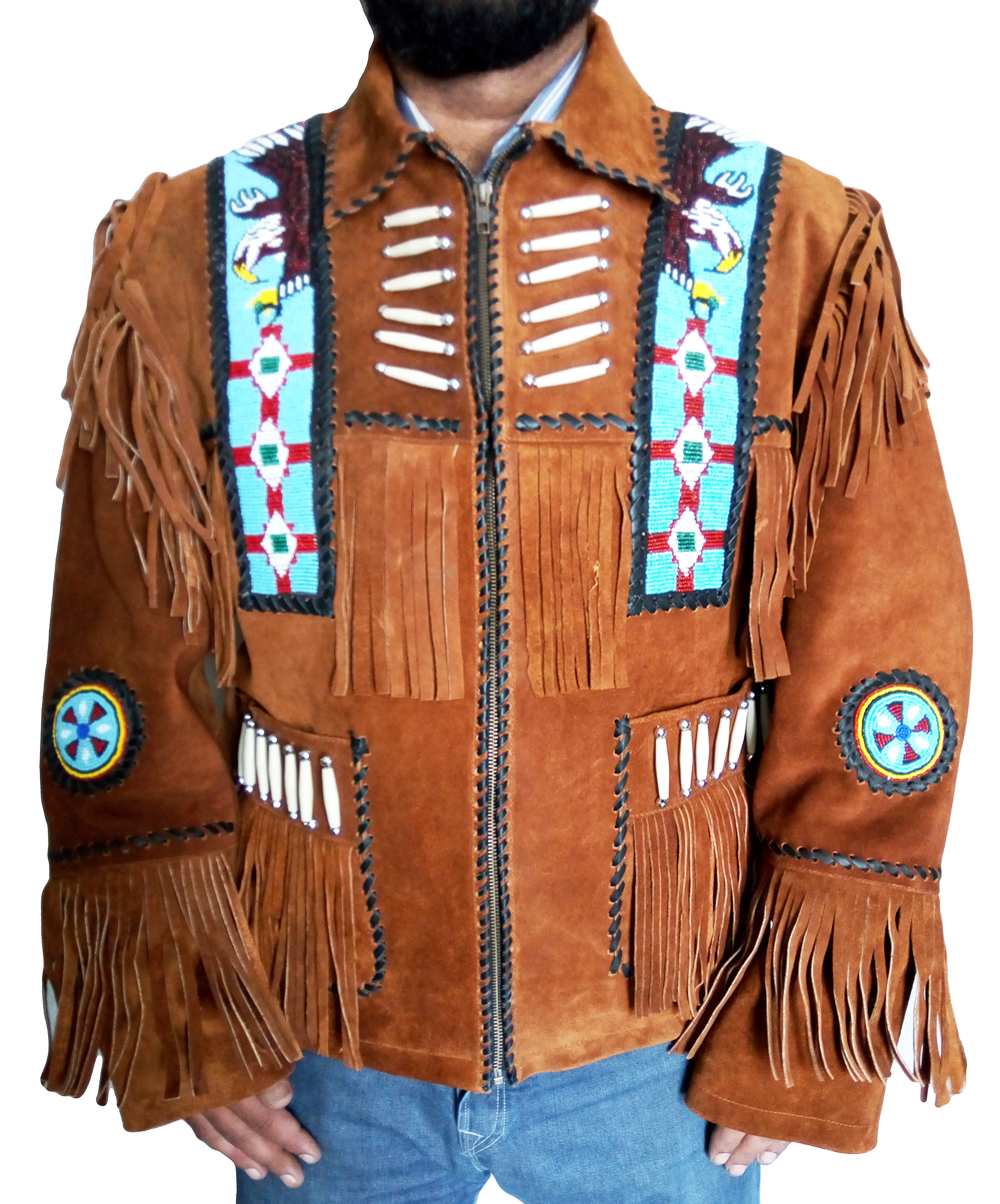 Handmade Men Western Native America Suede Leather Jacket Coat Beads And ...