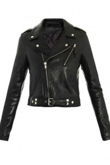 Brando Belted Style Black Original Leather Jacket 2016 Woman&amp;#039;s