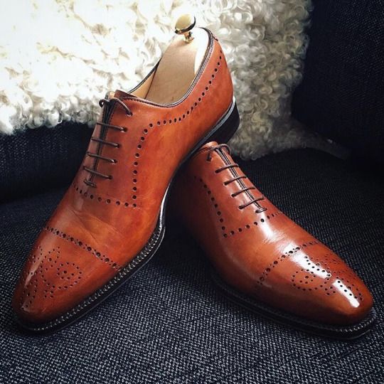 Handmade Men's Formal Shoes, Tan Brown Leather CapToe Lace Up Formal ...
