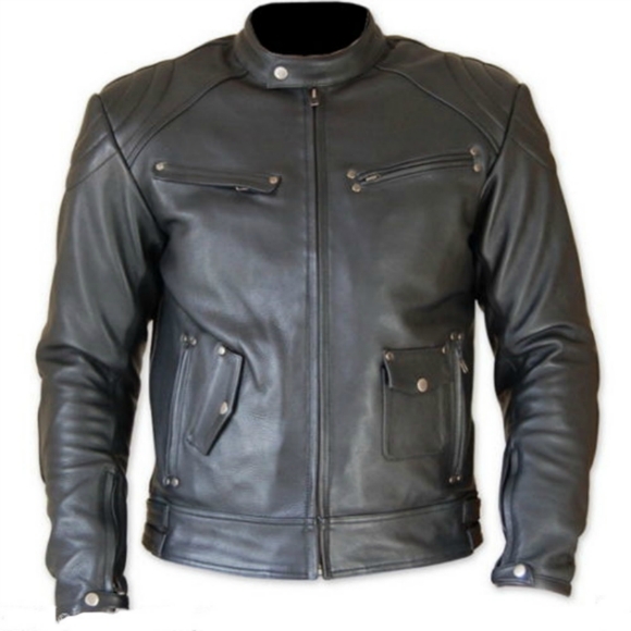 Pocket Style Classic Black Racing Leather Jacket 2016 Men's on Luulla