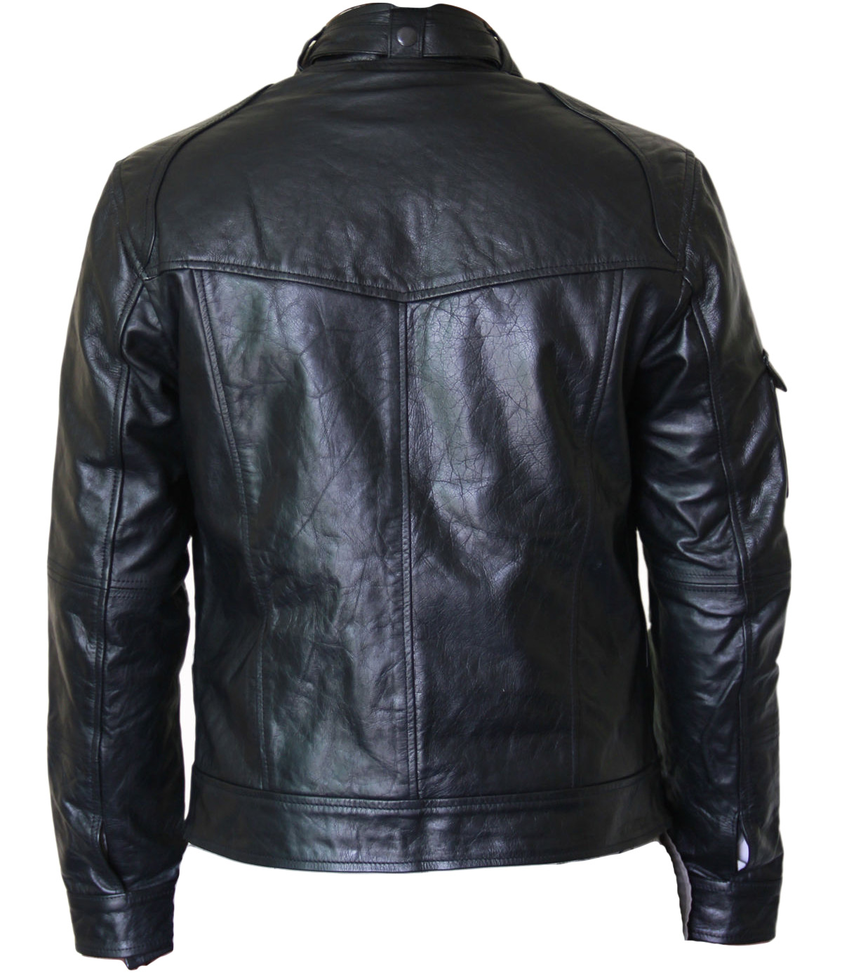 Mens Black Front Flap Pocket Leather Jacket on Luulla